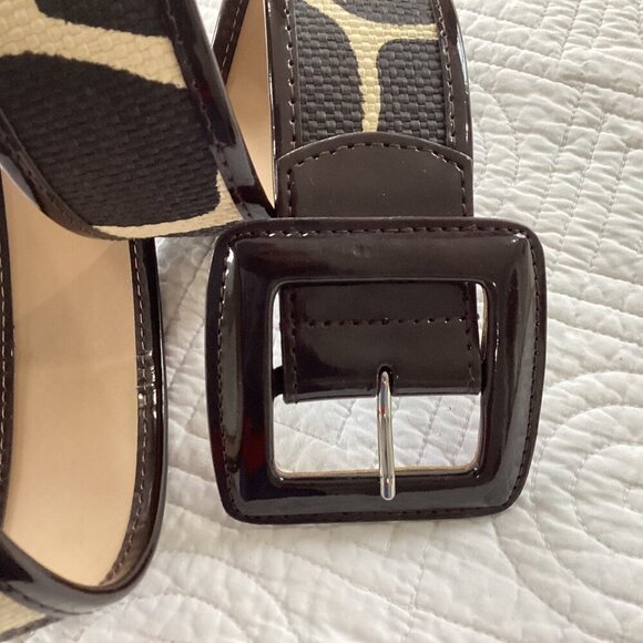 Wide Brown & Beige Giraffe Print Belt With Large Square Buckle Size M - Picture 4 of 11